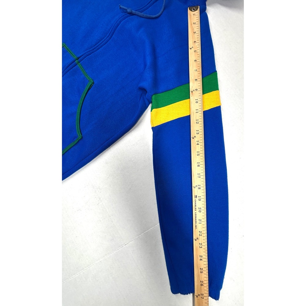 VTG 80s Topic Knits Zip Up Hoodie Small Blue Green Yellow Talon USA Brazil EUC - Picture 6 of 10